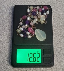 VTG 925 Pearl and Gemstone Jade Teardrop Necklace 18in Sterling Silver 12gtw