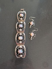 Sterling Pink Dragons Breath Fire Opal Foil Glass Taxco Mexico Bracelet Earrings