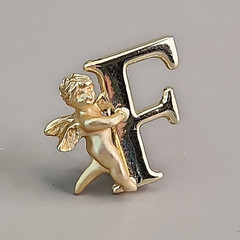 Vintage L Razza Cherub Brooch 24mm Letter Initial F