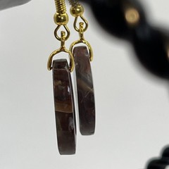 Dramatic Banded Red Lace Agate Earrings Gold-Plated French Wire Natural Gemstone