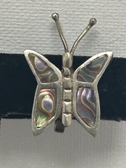 Vintage Mexico 925 Sterling Silver Abalone Butterfly Screw Back Earrings