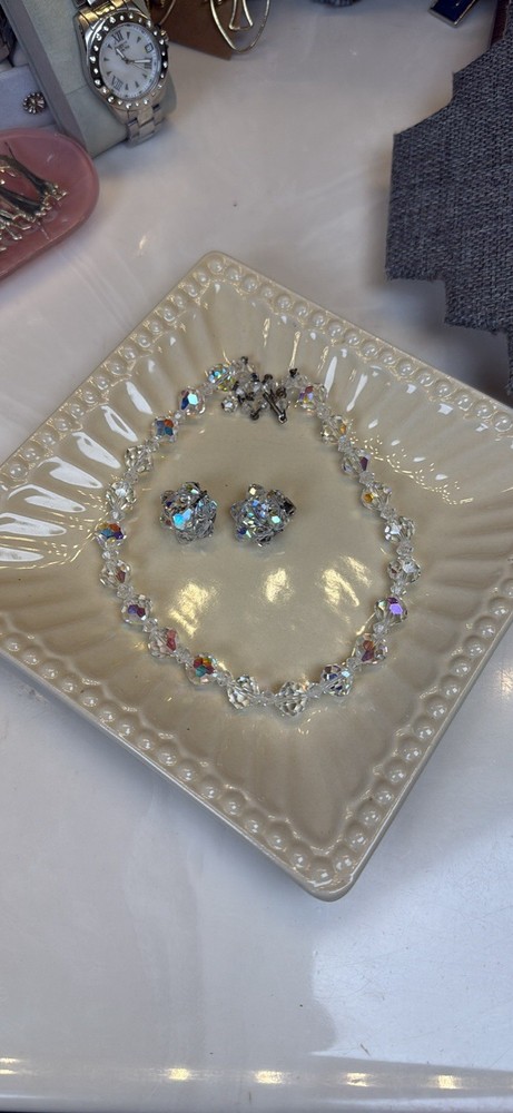 Vintage 1960s Jewels of Distinction Aurora Borealis Crystal Beaded Choker Set