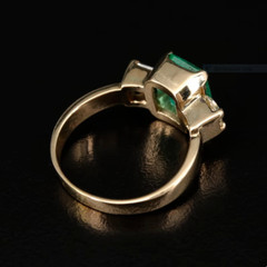 3.00Ct Lab-Created Emerald Engagement Three Stone 14K Yellow Gold Finish Ring
