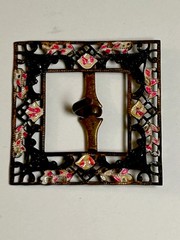 Antique Victorian Art Nouveau 1895-1910 Sash Buckle Enameled Brass 1.5” HTF