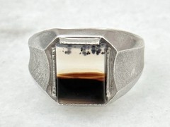 Antique Sterling Silver Banded Dendritic Agate 1920-30’s Art Deco Sz 11.25