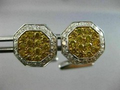 ESTATE LARGE 1.5CT WHITE & INTENSE FANCY YELLOW DIAMOND 18K WHITE GOLD CUFFLINKS