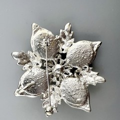 Vintage Rhinestone Brooch Pendant Domed Faux Pearl Snowflake Flower Silver Tone