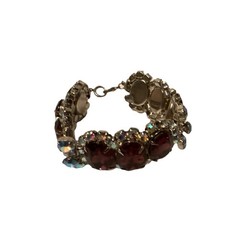 Vintage mid century Glass Oval Link & aurora borealis crystal bracelet Juliana