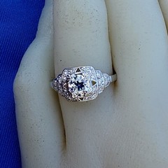 Original EARTH MINED DIAMOND Deco Engagement Ring Vintage PLATINUM Solitaire S 6