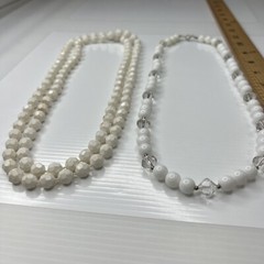 H3 Lot lucite crystals white resin beaded acrylic 70s Vintage retro necklace 24”