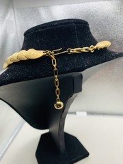 Vintage Brushed Gold Tone Leaf Snake Link Collar Bib Greek Goddess 16” Necklace