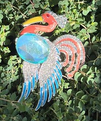 Parrot Bird Crystal Rhinestone Brooch Peacock Pin Enamel Vintage Jelly Belly