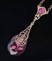 Vintage Necklace Art Nouveau Pendant Antique Amethyst Czech Glass Rhinestone