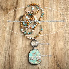 Bohemian Natural Stone Gem Pendant Necklace Adjustable Women Gift Fashion Blue