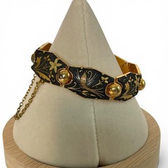Vintage Spanish Damascene Bird Floral Gold Inlay Link Bracelet Safety Chain