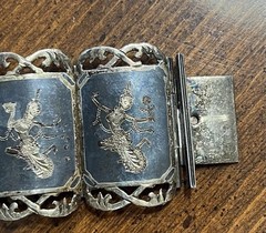 Vintage Siam Niello Sterling Silver Panel Bracelet Thailand 42 Grams