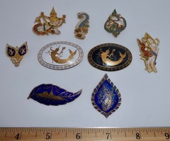 Vintage Thailand SIAM Bronze Gold-tone Niello Brooch Pins Lot of 9 L84