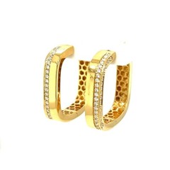 ESTATE 1.03CT DIAMOND 18KT YELLOW GOLD 3D CLASSIC SQUARE HOOP HANGING EARRINGS