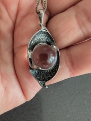 Vintage Dolphins Pendant 925 Sterling Silver Mystical 29″ Chain Glass Orb S71