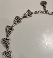 Vtg Pewter Silver Plated Triangle Swirl Necklace Turkey Hand Crafted 18” to 21″