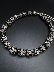 Vintage Black Patterned Glass Bead Necklace | Artisan Glass Necklace