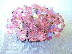 Vintage Beaded Cluster Brooch With Pink Crystal Glass & Plastic Beads KJ