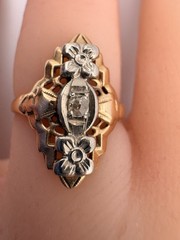 Antique Art Deco 14K Yellow White Gold Diamond Ring Size Filigree Cocktail