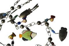 Vintage Mexican Wedding Necklace Fish Charm 32in Unique Ethnic Figural