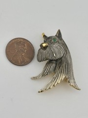 LG Linda Gal Scottish Terrior Green Rhinestone Eyes Brooch
