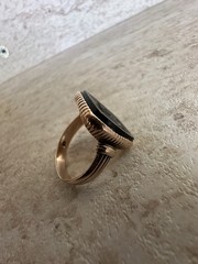 An authentic Victorian Black Onyx ring Intaglio 14k Rose Gold from 1886 size 9.5