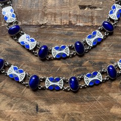 VINTAGE NORWEGIAN ENAMEL & STERLING SILVER NECKLACE & BRACELET Set Cobalt