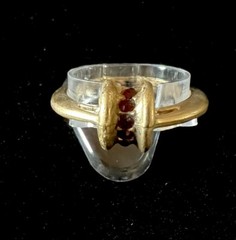 Vintage Gold Tone Half Round With Five Faux Ruby Stones Inset In Center Ring