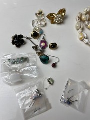 Lot Vintage Costume Jewelry For Repurposing And Wear Shell Necklace Beads Etc.