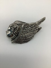 Rebecca Collins Signed Cherub/ Angel Face And Wing Scarf Ring 2.5 Inches