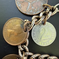 Vintage Mid Century Foreign Coin Charm Bracelet 1950’s 1960s World Travel 7″
