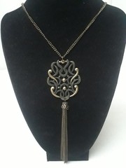 Vintage Pendant Necklace Antique Silver Tone Statement Metal Tassel 28 in