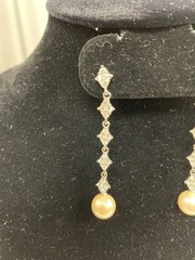 Vintage women sLong Rhinestone and Pearl Earrings SKU 1490