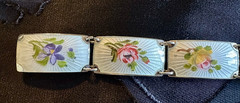 Vintage Finn Jensen Norway Gold Washed Sterling Silver Guilloche Enamel Bracelet