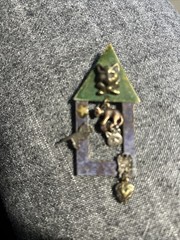 Vintage Artisan Cat House Kitty Cat Charm Brooch In Multicolored Metals #3