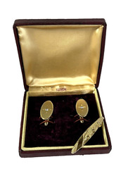 Swank Vintage Brushed Gold Faux Diamonds Mens Cufflinks & Tie Clip w/ Box