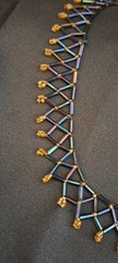 Art Deco Peacock Iridescent Bugle Netted Collar Vintage Necklace 16.5″