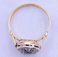 Vintage 18ct Yellow Gold Sapphire Diamond Ring Art Deco Octagonal Size 8