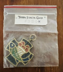 Vintage Terra Sancta Guild Cross Food For Life Fish Gold Enamel Pendant Israel