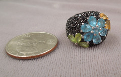 JTV Gold Sterling Silver Spinel Blue Topaz Citrine Peridot Flower Ring NIB Sz 7