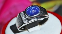 10k w/gold sz 10 ring 2.19c blue star lab created sapphire natural diamond 5.85g