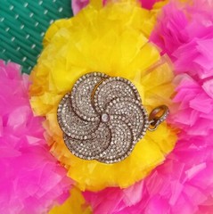 40ct 1Pc Pave Diamond Flower Pendant- 925 Sterling Silver -27mmx24mm d7