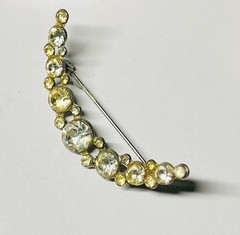 Vintage Antique Pot Metal Crecent Moon Brooch Old European Cut Rhinestones