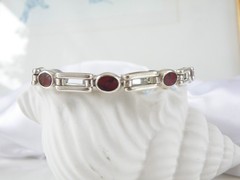 Vintage Sterling Silver 925 Jasper Station Chunky Taxco Mexico Bracelet 8″