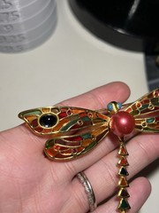 VTG Joan Rivers Stained Glass Crystal Plique-a-Jour Dragonfly Brooch Pin