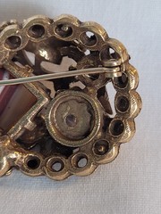 Vintage Ivy leaves gold tone w/stones Victorian revival brooch 2″